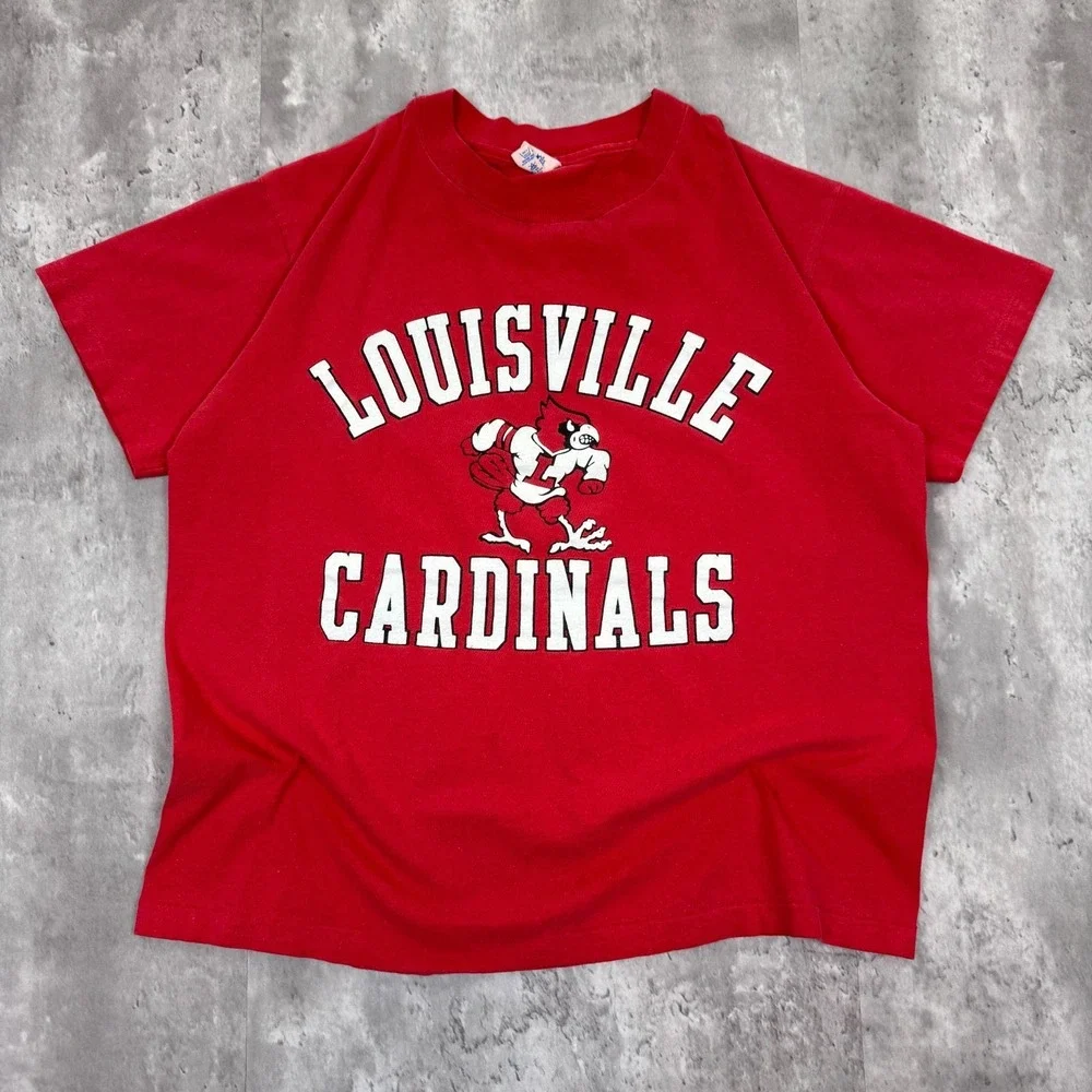 Vintage Champion Louisville Cardinals T-Shirt Mens L Red NCAA Basketball 80s - Picture 1 of 7